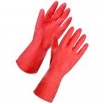 This picture features a pair of Blake & White trade specific gloves in the size large. The gloves are made of red household rubber and are designed for purely classy use. One pair is included in the package.