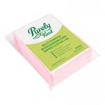 The photo shows a pack of 25 purely kind eco multipurpose wiping cloths in red. The cloths are made from black and white fabric, giving them a sleek and modern look. They are neatly stacked and wrapped in plastic packaging, ready to be used for any cleaning task.