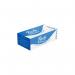 The image shows a box containing 50 Purely Protect 3ply Blue Type IIR Face Masks by Blake & White Masks and Respirators. Each mask is made of PP material and has a 3-ply construction for added protection. The masks are neatly stacked in the box and have an overall blue color.