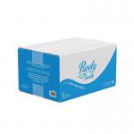 The photograph captures a stack of pristine Blake & White Hand Towels in V-fold 1ply blue, each with the brands iconic smile logo printed in white. The orderly arrangement and vibrant color scheme make for a visually appealing shot.