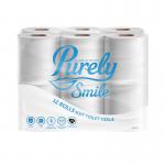 A photo of Blake & White Toilet Paper and Tissues Purely Smile 3ply Toilet Roll Pack x 12 shows twelve rolls of soft, white toilet paper and tissues with a simple, smiling design. The packaging is clean and modern, making it a great addition to any bathroom.