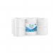In the picture, there are 24 packs of Blake & White Microfiber Cloths and Purely Smile Toilet Rolls. Each pack contains 2-ply micro mini 120m rolls. The rolls are neatly stacked and the packaging is clean and white with simple text and a smiling logo. The cloths are soft and made of microfiber material.
