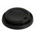 The picture features a stack of black plastic sip lids, with a capacity ranging from 10 to 16 ounces, in a case of 1000. The lids are branded with Robert Scott Cup Lids Purely Smile and have a sleek, simple design.