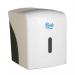 The photograph shows a sleek and modern bathroom with Blake & White hand towel dispensers, dryers, and a Purely Smile centrefeed dispenser all in white. The overall look is clean and professional, perfect for any type of restroom.