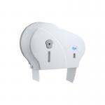 The photograph shows two sleek and modern white plastic dispensers for tissue. Each dispenser is labeled with its purpose - one for Blake and one for White. They are designed to hold jumbo toilet roll with the purpose of providing a purely clean and smile-inducing experience.