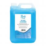 In the image, we see the bright blue bottle of Blake & White Window Cleaning Purely Smile Glass and Stainless Steel Cleaner 5L PS2405. The label is clean and professional, with simple black and white text. The large 5-liter size is clearly displayed and the liquid inside appears crystal clear. A spray nozzle sits on top of the bottle, ready for use. Purely happy smiles await with this powerful cleaner.