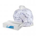 In the photo, you can see 100 pure white heavy duty bin liners by Blake & White. They are compact and clear, perfect for heavy duty waste disposal. The bags feature the brands smile logo and are labeled as PS3212.