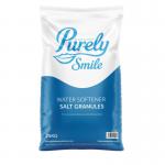 In the picture, there are various cleaning chemicals and accessories from Blake & White. One product is the Smile Water Softener Salt Granules, weighing 25kg. The package is labeled with the product name and brand.