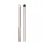 Two sleek, elongated white mop handles with black accents are displayed side by side. The top handle features a wide, toothy grin while the bottom features a smooth, minimalistic design. Made of aluminum for durability, these mop handles add a touch of sophistication to any cleaning routine.