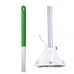 The picture shows a set of blake and white mop handles, specifically a purely smile Kentucky mop handle. It is made of aluminium with a metal clip and is colored in a vibrant green shade.