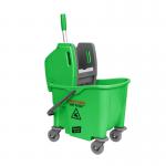 The image shows a Blake & White Buckets Purely Smile Kentucky Mop Bucket and Wringer, consisting of a large green 25 litre bucket with a built-in wringer. The bucket has a sturdy handle for easy transportation and two white buckets inside for water and dirty mop water. The bucket is labeled with a playful smiley face design.