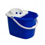In the photograph, the Blake & White Buckets Purely Smile Plastic Mop Bucket with Wringer can be seen in a bright shade of blue with a 15 litre capacity. The mop bucket is accompanied by a wringer and features a purely smile design, adding a touch of fun to this practical cleaning essential.