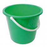 The picture shows two Blake & White buckets, with a vibrant green color and a round shape. The buckets have a smiley face design on them, adding a touch of playfulness. Each bucket has a capacity of 9 litres and is made of sturdy plastic material.