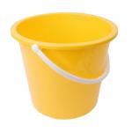 The image shows a set of Blake & White buckets, made of round plastic and colored bright yellow. The buckets have a capacity of 9 litres and are adorned with a smiling logo.