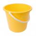 The image shows a set of Blake & White buckets, made of round plastic and colored bright yellow. The buckets have a capacity of 9 litres and are adorned with a smiling logo.