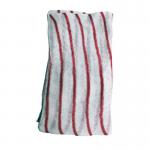 This picture features a pack of 10 purely smile dishcloths in a vibrant striped red design, manufactured by Ramon Hygiene. The soft cloths and wipes boast exceptional cleaning power for all your household needs.