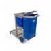 The picture shows a Blake & White Cleaning Systems & Trolleys Purely Smile Cleaners Trolley, with a sleek design and white color. It appears to be made of high-quality materials and has a convenient handle and wheels for easy maneuvering. The trolley features multiple compartments for storage and organization, making it perfect for any cleaning task.