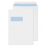The photo shows a stack of Blake miscellaneous sized envelopes. The envelopes are white, with windows and self-seal pockets. They measure 324x229mm and are made of 100gsm paper. The pack contains 250 envelopes.
