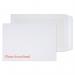 The photo shows a stack of 125 white peel & seal envelopes made of 120gsm board and measuring 324x229mm. Each envelope features a back pocket for extra security. The brand Blake Packaging is visible on the packaging.