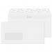 This image showcases a pack of Blake Premium Business Diamond White envelopes. The smooth paper is a sleek finish and the window allows for easy visibility of the contents. The convenient peel and seal closure makes it effortless to secure. The size is 110x220mm and the pack contains 500 envelopes.