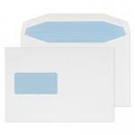 The photo showcases a stack of white, gummed mailers with a convenient window and durable 90gsm texture. The envelopes are 162x238mm in size and come in a pack of 500 from the brand Blake.
