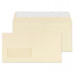 A close-up photo of Blake Miscellaneous Sized Envelopes featuring a premium cream wove finish and a convenient window for easy addressing. The Peel & Seal closure ensures secure mailing while the 110x220mm size is perfect for various business purposes. Pack of 500 with 120gsm weight.