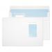 A photograph of Blake Miscellaneous Sized Envelopes shows a pack of 500 envelopes with a window and self-sealing feature. The envelopes are made of 100gsm white paper and are sized at 162x229mm. Perfect for everyday use.