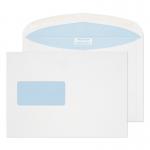 This photo features a stack of Blake miscellaneous sized envelopes in bright white. Each envelope has a convenient window for easy address viewing and is sealed with a gummed closure. Measuring 162x229mm with a 90gsm weight, this pack contains 500 envelopes for all your mailing needs.