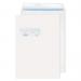 The photo shows a stack of Blake Miscellaneous Sized Envelopes in the color white. These envelopes have a window and are self-sealing. They are sized at 324x229mm and have a weight of 100gsm. The pack contains 250 envelopes.