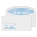 This photograph captures a stack of Blake miscellaneous sized envelopes, representing the Blake Environmental White Window Gummed Mailer design. The envelopes measure 114x229mm and are made of 90gsm paper. A pack of 1000 envelopes is pictured, with no product codes visible.