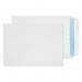 The photograph shows a stack of variously sized envelopes from Blake, featuring a crisp white color and self-sealing closure. These eco-friendly envelopes boast a size of 229x162mm and a weight of 90gsm.