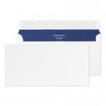 The image shows Blake miscellaneous sized envelopes in pure super white wove finish. These envelopes have a peel & seal closure and measure 110x220mm. They are made with 120gsm paper and come in a pack of 500.