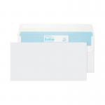 The picture shows a pack of 1000 90gsm white Blake Eco DL Envelopes. The envelopes are made from recycled materials and have a self-seal closure. The design features the brands logo and name, along with the product name Evolve DL Envelope.