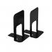 The photo shows a set of two large deluxe bookends in black color, produced by Block and Company. The bookends have a sturdy and sleek design, with a smooth finish. The edges are slightly curved, and the bases have a non-slip surface to keep books in place. The bookends appear to be heavy and durable, providing reliable support for even the heaviest books. The overall look is modern and stylish, making them a great addition to any bookshelf or desk.