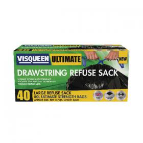 Visqueen Ultimate Drawstring Refuse Sack 80 Litre Black (Pack of 40) RS057770 BPI86421