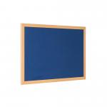 The photo depicts a Bi-Silque Noticeboards Earth Prime Felt Noticeboard in a stunning blue oak MDF frame. The board measures 60x45cm and has a smooth, sleek appearance. The felt surface is a rich, vibrant blue and provides the perfect backdrop for pinning up important notes and reminders. The sturdy oak frame adds a touch of elegance to the practical noticeboard.