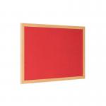 The photo shows a large, rectangular Bi-Silque Earth Prime Felt Noticeboard. The noticeboard is framed with red oak MDF frame and measures 180x120cm. The soft, felt surface is a neutral gray color and provides a visually appealing contrast to the warm tone of the frame. The bulletin board is generously sized and offers ample space for displaying important information, artwork, or personal mementos. The clean lines and earthy tones of this noticeboard make it a stylish and functional addition to any workspace or home office.