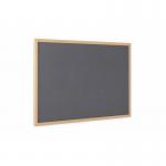 The picture features a Bi-Silque Noticeboards Earth Executive Felt Noticeboard in a 180x120cm size. It has a grey oak MDF frame and is labeled with the model number FB8542239. The noticeboard is large and rectangular in shape, with a smooth felt surface in a neutral grey color. The frame is slightly darker in tone, providing a subtle contrast to the felt. The overall appearance is sleek and professional, making it suitable for any office or workspace.