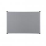 The Bi-Silque Noticeboards Bi-Office Maya Fire Retardant Noticeboard Grey Aluminium Frame 90x60cm features a sleek grey color with a sturdy aluminum frame. The noticeboard is covered in a fire retardant material, ensuring safety in any space. The size of the board is 90x60cm, providing ample space for important messages and reminders.