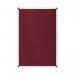 The picture shows a large burgundy felt noticeboard, measuring 240x120cm, from the Bi-Silque and Bi-Office New Generation series. The surface is soft and textured, providing a natural and cozy look. It is filled with multiple sheets of paper, notes, and other small cards, creating an organized and busy feel. The frame is sleek and modern, adding a touch of sophistication to the overall design. It is mounted on a wall, with the corner slightly overlapping a window, allowing natural light to highlight the colorful notes. Overall, the noticeboard appears functional and stylish, perfect for any office or workspace.