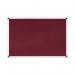 The photo shows a sleek and modern Bi-Silque Noticeboards Bi-Office New Generation A9 Felt Noticeboard in a rich burgundy color. It measures 180x120cm and is made of high-quality felt material. The surface is smooth and uniform, providing the perfect backdrop for displaying important memos, reminders, and notes. The edges of the noticeboard are neatly trimmed, giving it a professional and polished appearance. In the center, there is a small Bi-Silque logo, adding a subtle touch of branding. The overall look of the noticeboard is clean and visually appealing, making it a great addition to any home or office space.