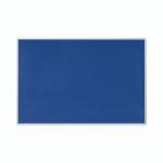 The photo shows a large, rectangular Bi-Silque noticeboard with a deep blue felt surface. The board measures 180x120cm and is mounted on a wall, with its clean, modern design and neutral color scheme making it suitable for various settings. The felt surface is perfect for pinning up notices, announcements, and other important information. The board appears sturdy and durable, with a sleek frame surrounding the edges. It seems like the perfect addition to any office or communal space to keep everyone organized and informed.