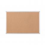 A large, rectangular corkboard with a cork surface and an aluminum frame. The cork is a natural color and the frame is a sleek silver. The texture of the cork is visible and adds depth to the board. It is a functional and modern addition to any space.