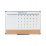 Bi-Office Maya 3-In-1 Magnetic Month Planner Lacquered SteelCork 90x60cm MB0707186P BQ46889