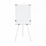 The photo shows a Bi-Silque flipchart easel and pad set, featuring a Kyoto tripod magnetic easel with a paper roll attached. The easel has extendable arms for added versatility. The Earth-inspired design adds a touch of nature to the overall appearance.