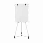 The photo features a Bi-Silque flipchart easel and pads set, specifically the Earth Kyoto mobile magnetic easel. The easel stands tall and sturdy, with a sleek metallic frame and smooth wheels for easy mobility. The magnetic surface is perfect for displaying various writing or drawing materials, while the accompanying pads provide ample space for note-taking or brainstorming ideas. The Earth Kyoto design adds a touch of nature to the overall look, making it a stylish addition to any workplace or classroom.