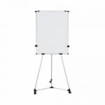 In the photo, a sleek, modern, and versatile Bi-Silque Flipchart Easel & Pads Earth Kyoto Mobile Magnetic Easel is featured. The easel is equipped with a convenient paper roll and extendable arms, providing ample space for writing or displaying materials. Its mobile design allows for easy transport, making it perfect for presentations or creative sessions on-the-go. The earthy tones of the easels frame adds a touch of warmth and sophistication to any workspace. The magnetic surface ensures that materials stay securely in place, while still allowing for easy rearranging and organization. Overall, this easel exudes functionality and style, making it a great addition to any office or educational setting.