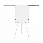 The photograph depicts a Bi-Silque flipchart easel and pads, specifically the Earth Kyoto tripod non-magnetic easel. The easel features extendable arms and comes with a paper roll for convenient use. The overall appearance is professional and functional, perfect for use in meetings or presentations. The tripod design adds stability, making it suitable for use on various surfaces. The extendable arms allow for customizable height and the non-magnetic surface makes it versatile for various types of paper. The photograph showcases the sleek and modern design of the easel, making it a great addition to any workspace.