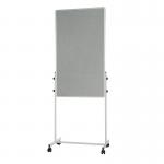 The photograph captures a sleek, modern Bi-Silque flipchart easel and pad, along with a Bi-Office white portable duo board. The easels sturdy frame stands tall, while the whiteboard and flipchart attach seamlessly to its surface. The overall aesthetic is clean and professional, making it a functional addition to any office or presentation setting.