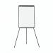 The image shows a black tripod easel with a magnetic surface, designed by Bi-Office. It features a sturdy structure and can hold A1-sized flipchart pads from Bi-Silque. Perfect for presentations and meetings, this flipchart easel is a practical and reliable choice for any workspace.